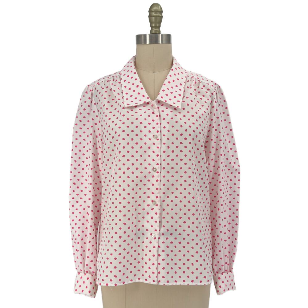 Vtg 80s/90s Lady Manhattan Abstract Polka Dot Button Down Shirt size 12 Large